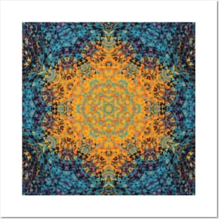 Digital Mandala Yellow Blue and Red Posters and Art